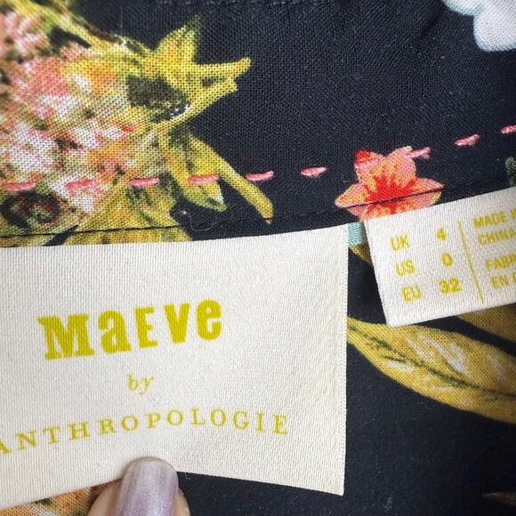 MAEVE By Anthropologie Womens Floral Print Button-Down Black/Yellow Blouse 4 - Picture 9 of 10